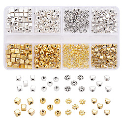 Set di perle in lega di stile tibetano 400 pz 4 stile, cubo e cuore e tondo e fiore, colore misto, 4x4x4mm, Foro: 2 mm, 400pcs/scatola