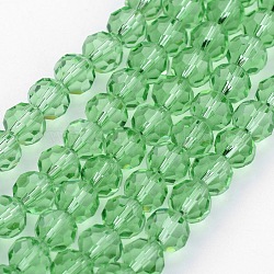 Hilos de cuentas de vidrio transparente, imitar cristal austriaco, facetas (32 facetas), redondo, verde claro, 6mm, agujero: 1 mm, aproximamente 100 pcs / cadena, 21~22 pulgada