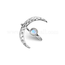 Anello a polsino aperto in pietra di luna naturale con falce di luna, gioielli in lega per le donne, argento, diametro interno: 20mm