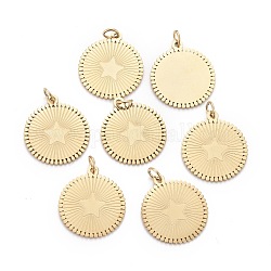 Ion Plating(IP) 304 Stainless Steel Pendants, with Jump Ring, Laser Cut, Flat Round with Star, Golden, 17x15x0.8mm, Hole: 2.8mm