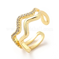 Anneau de manchette ouvert vague de zircone cubique clair, bijoux en laiton pour femmes, véritable 18k plaqué or, nous taille 6 (16.5 mm)