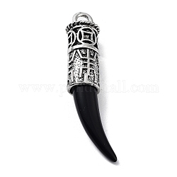 Resina de aleación de estilo tibetano colgantes grandes, encantos de cuerno, negro, plata antigua, 70x20x15mm, agujero: 5 mm