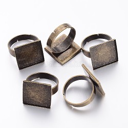 Antike Bronze verstellbaren Messing Fingerring-Pad Rohlinge für Vintage-Schmuck machen, Größe: Ring: ca. 17 mm Innendurchmesser, quadratische Schale: 15.5 mm