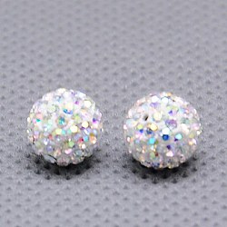 Perles rondes de strass en verre de pâte polymère, Perles de boule pavé disco , 101 _crystal + ab, pp9 (1.5~1.6mm), 8mm, Trou: 1mm