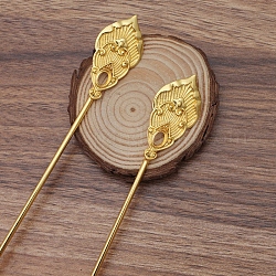 Accessoires de bâton de cheveux en fer, avec alliage pétale, or, taille de la broche: 120x2.5 mm