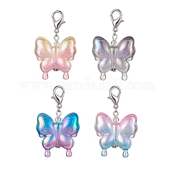 4Pcs Acrylic Butterfly Pendant Decorations, with Zinc Alloy Lobster Claw Clasps, Mixed Color, 58mm