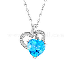 Ожерелье shegrace 925 из стерлингового серебра, с микро проложить кубического циркония, сердце, синие, 15.7 дюйм (40 см)