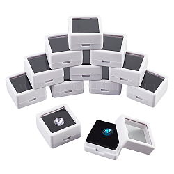 Nbeads 12 boîte de présentation de pierres précieuses, 1.18x1.18x0.64 présentoir à bijoux carré en plastique blanc, boîte de rangement pour diamants avec couvercles en verre transparent et éponge noire pour pièces de monnaie en pierre nue