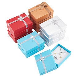 Подарки на день святого валентина пакеты картонные коробки, с внешними бантом и губкой внутри, для ожерелья и подвески, прямоугольные, разноцветные, 90~91x69~70x30~36 мм
