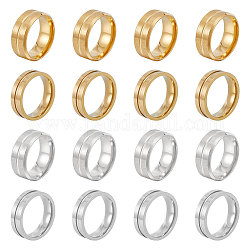 Unicraftale 16 pz 4 stili 201 anello da dito in acciaio inossidabile con linea scanalata per donna, oro & colore acciaio inossidabile, misura degli stati uniti 6 1/2 (16.9mm), 4pcs / style