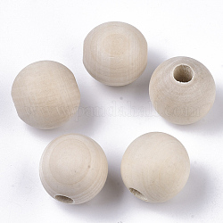 Perles en bois naturel non fini, ronde, floral blanc, 33~35x33mm, Trou: 10mm