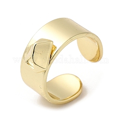 Polsini aperti in ottone con ornamento a forma di diamante, anello a fascia larga per le donne, vero placcato oro 18k, 8.5mm, diametro interno: 16.8mm
