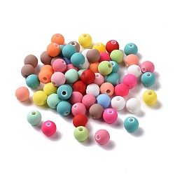 Perles en plastique abs peintes à la bombe, de Style caoutchouté, ronde, couleur mixte, 8x7mm, Trou: 2mm, environ 2000 pcs/500 g