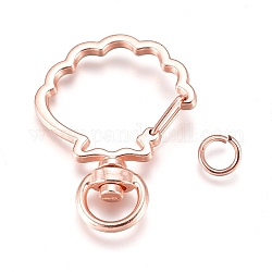 Fermoirs mousquetons pivotants en alliage, avec anneaux de jonction en fer, forme coquille, or rose, 40x30x6mm, anneau de jonction: 8x1.2mm