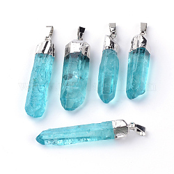 Pendentifs pointus de quartz naturel, avec les accessoires en laiton, teinte, balle, platine, turquoise, 30~45x7~12x6~11mm, Trou: 7x2mm
