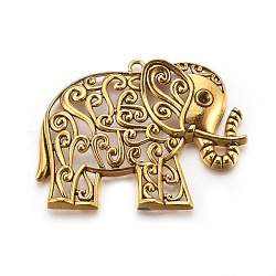Тибетский сплав стиля большие кулоны, без свинца и без кадмия, слон, античное золото , 64.5x49x9 мм, отверстие : 3 мм