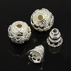 3-Hole Vacuum Plating Buddhist Brass Finding Beads, T-Drilled Beads, Calabash, Silver, 12mm, Hole: 2mm, Calabash: 9x9x9mm, Hole: 2mm