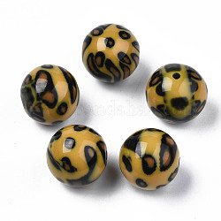 Perles acryliques bicolores, avec motif léopard, pierre d'imitation, ronde, verge d'or, 19.5x19mm, Trou: 2.5mm