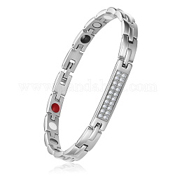 Bracelets de bande de montre de chaîne de panthère d'acier inoxydable de Shegrace, avec strass en cristal et fermoirs pour bracelet de montre, couleur inoxydable, 8-1/4 pouce (21 cm)