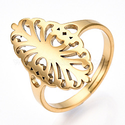 Revestimiento de iones (ip) 304 anillo ajustable ovalado hueco de acero inoxidable, anillo de banda ancha para mujer, real 18k chapado en oro, nosotros tamaño 6 1/2 (16.9 mm)
