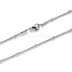 304 collier chaîne serpent ronde en acier inoxydable, avec perles rondelles et fermoir mousqueton, couleur inoxydable, 19.68 pouce (50 cm) x 0.9 mm