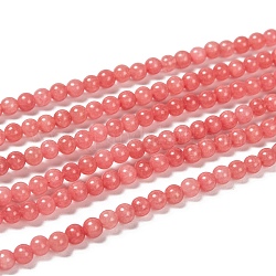 Chapelets de perles en jade de Malaisie naturelle, perles rondes teints, corail lumière, 4mm, Trou: 1mm, Environ 92 pcs/chapelet, 15 pouce