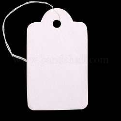 Etiqueta de la gota en blanco rectángulo, exhibición de la joya etiquetas de precio de papel, con hilos de algodón, blanco, 26x16x0.2mm, agujero: 2 mm, 500 unidades / bolsa