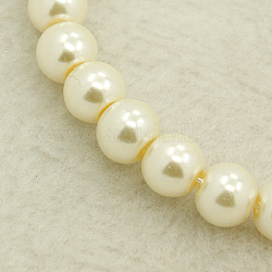 Abalorios de perla de vidrio, pearlized, redondo, blanco cremoso, 3~4mm, agujero: 0.5 mm, aproximamente 190~200 pcs / cadena, 32 pulgada