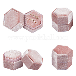 Cajas de anillo de terciopelo nbeads, hexágono, rosa, 1-3/4x1-7/8x1-3/4 pulgada (4.3x4.9x4.3 cm)