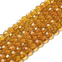 Perles en verre transparentes, facetté (32 facettes), ronde, verge d'or, 8mm, Trou: 1mm, Environ 72 pcs/chapelet, 20.67 pouce (52.5 cm)