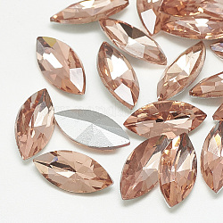 Pointed Back Glass Rhinestone Cabochons, Back Plated, Faceted, Horse Eye, Vintage Rose, 10x5x3mm