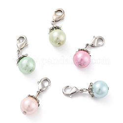 (vendita di closeout difettosa: ingiallimento), pendente di perle di vetro, Perline in lega stile tibetano, ottone aragosta artiglio chiusura, tondo, colore misto, 27mm