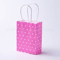 Sacs en papier kraft, avec poignées, sacs-cadeaux, sacs à provisions, rectangle, motif de points de polka, rose foncé, 21x15x8 cm