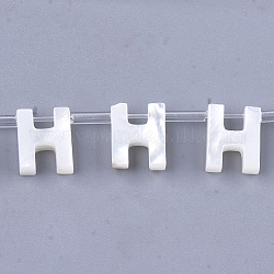 Perles de coquille naturels, coquille blanche nacre coquille, perles percées, letter.h, 10x2.5~11.5x3mm, Trou: 0.8mm