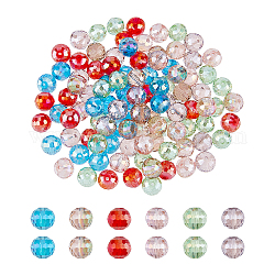 Superfindings 120 pièces 6 couleurs galvanoplastie brins de perles de verre transparent, couleur ab , facette, ronde, couleur mixte, 9.5x9mm, Trou: 1.2mm, 20 pcs / couleur
