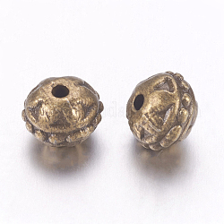 Perles en alliage de style tibétain, sans plomb et sans cadmium, couleur de bronze antique, ronde, 8x7mm, Trou: 1.5mm