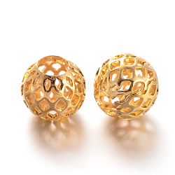 Полые круглого латунные бусины филигранные, филигранный шар, золотые, 10x9 мм, отверстие : 4 мм