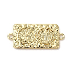 Dijes de conector de cruz de San Benito de latón religioso, enlaces rectangulares, real 14k chapado en oro, 15x33x2.5mm, agujero: 2 mm