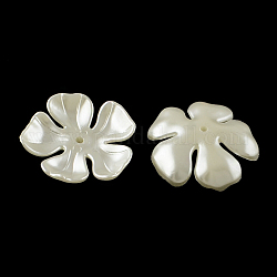 5-petal tapas de cuentas de perlas de imitación de plástico de abs abs, blanco cremoso, 36x36x8mm, agujero: 2 mm