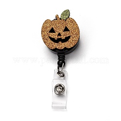 Halloween Pumpkin Glitter Powder Felt & ABS Plastic Badge Reel, Retractable Badge Holder, with Iron Alligator Clip, Platinum, Sandy Brown, 90mm, Pumpkin: 50x33x25mm