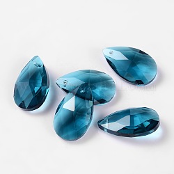 Pendentifs en verre de larme à facettes, bleu acier, 22x13x7mm, Trou: 1mm