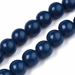 Spray Painted Natural Wood Beads Strands, Round, Midnight Blue, 15~16x14~15mm, Hole: 3.5~4.5mm, about 25pcs/strand, 14.33 inch~14.53 inch(36.4cm~36.9cm)