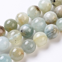 Natural Aquamarine Beads Strands, Round, 10mm, Hole: 0.8mm, about 40pcs/Strand, 15.35 inch(39cm)