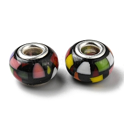 Perline europee in resina stile bohémien, perline con foro grande, rondelle, centrale di colore platino, nero, 14x9.5mm, Foro: 4.8 mm