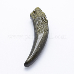 Lustre naturel d'or obsidienne grand pendentif, En ivoire, 59x15x10.5mm, Trou: 1.5mm