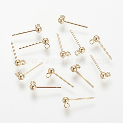 Accessoires de clous d'oreilles en laiton, avec boucle, sans nickel, véritable 18k plaqué or, 6x4mm, Trou: 1mm, pin: 0.8 mm