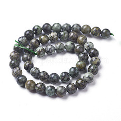 Brins de perles turquoises africaines naturelles (jaspe), ronde, turquoise moyen, 8mm, Trou: 1mm, Environ 47 pcs/chapelet, 15.3 pouce