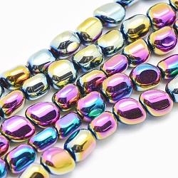 Electroplate non magnetici ematite sintetico fili di perline, pepite, multicolore placcato, 7x4~5mm, Foro: 1 mm, circa 57pcs/filo, 15.7 pollice (40 cm)