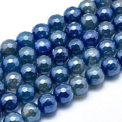 Chapelets de perles en agate naturelle électrolytique, ronde, facette, 8mm, Trou: 1mm, Environ 48~49 pcs/chapelet, 15.1~15.5 pouce (38.5~39.5 cm)
