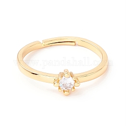 Scintillante anello regolabile con zirconi, vero anello da dito in ottone placcato oro 18k per donna, chiaro, misura degli stati uniti 6 1/2 (16.9mm)